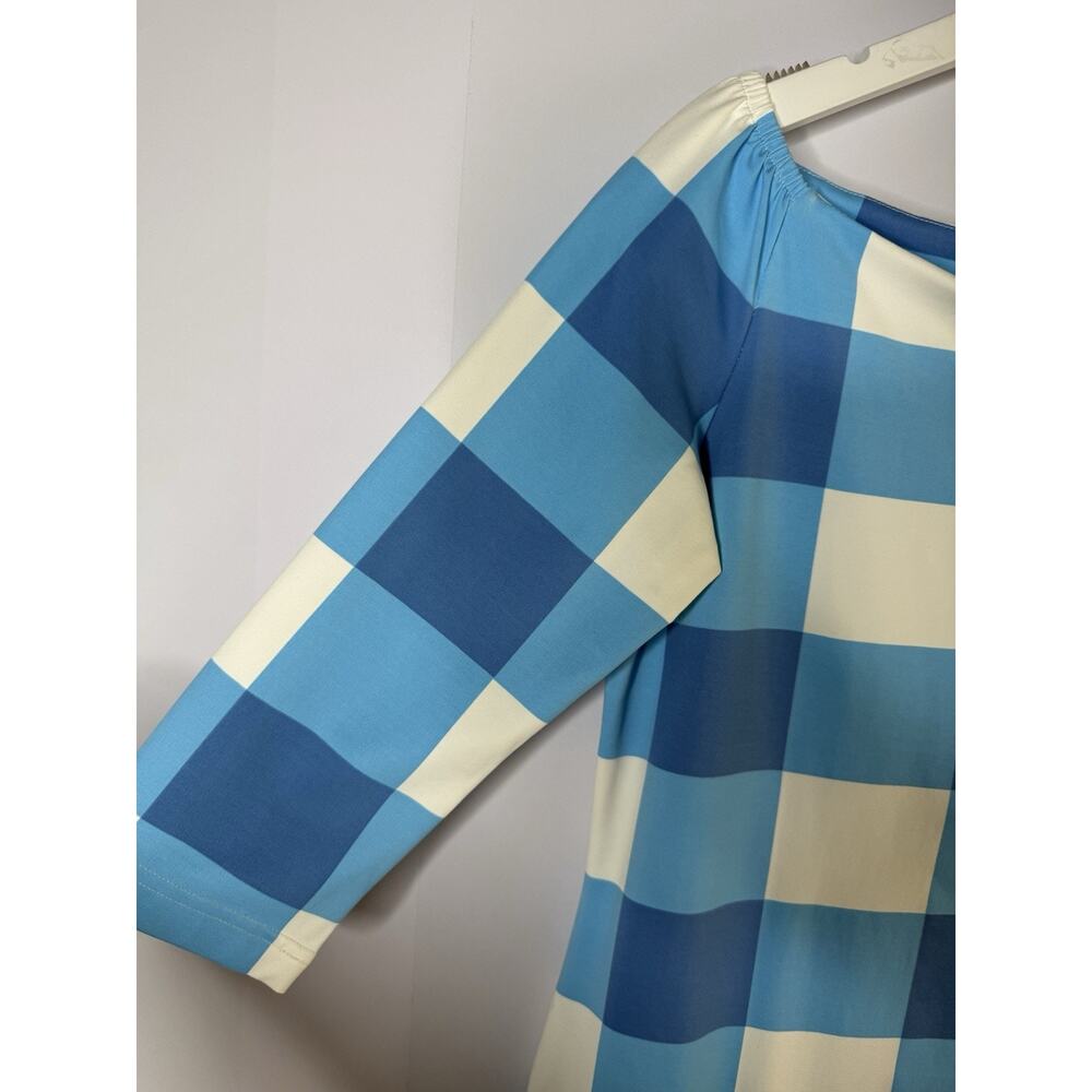 Sailor-Sailor Islander Dress Blue White Gingham 3/4 Sleeve Sz S Nautical Preppy - Picture 2 of 10